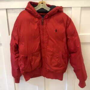 POLO By Ralph Lauren Down Puffer Jacket Men Size:L Full Zip Hooded Red Thick Y2K